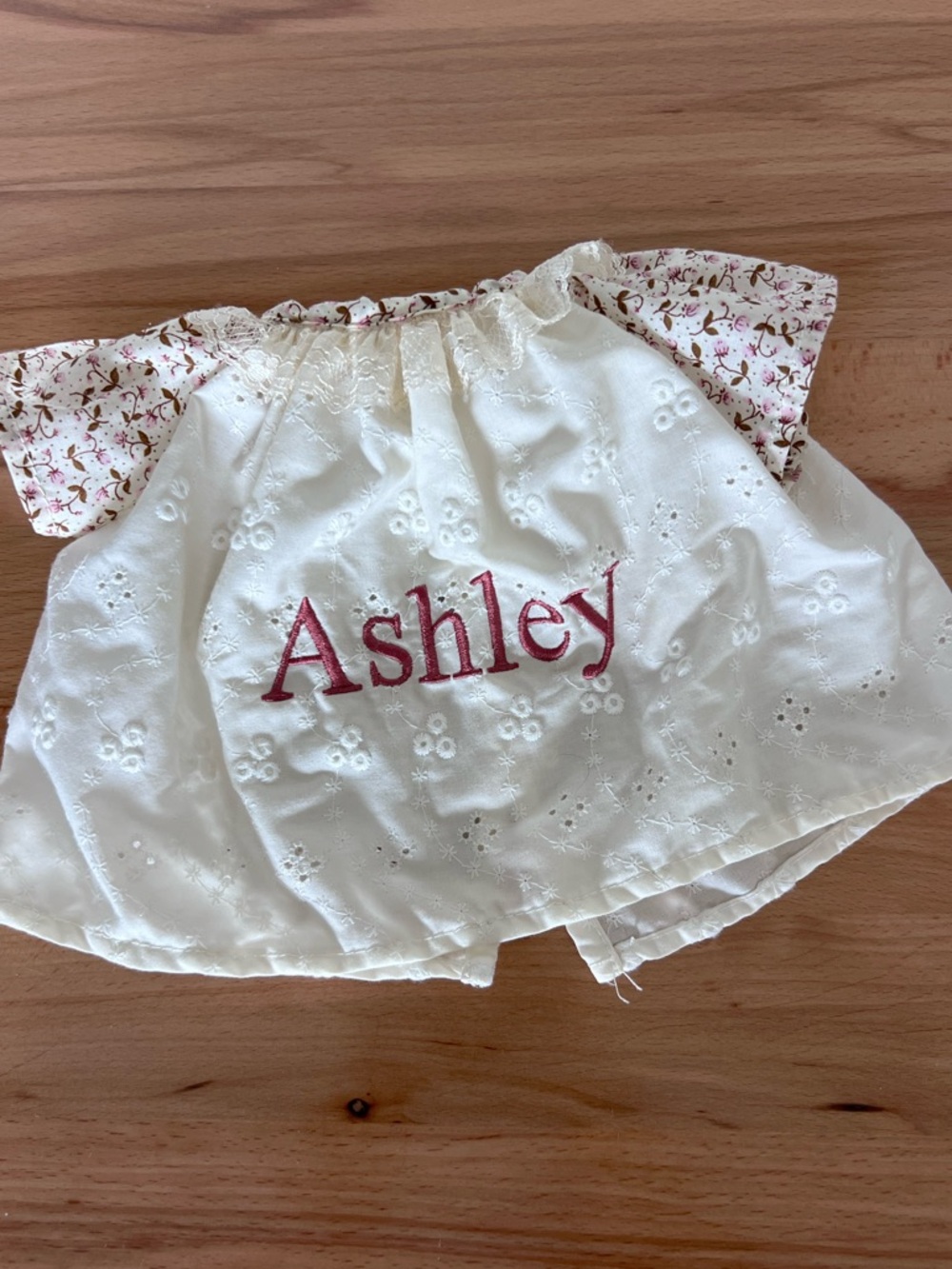 ⭐️3/$15 Embroidered Ashley Eyelet Cream Rose Pink Name Doll Stuffed Animal Dress